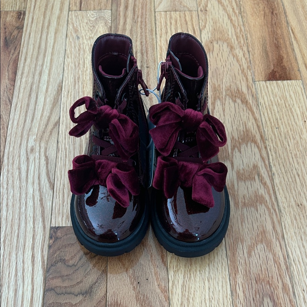 Cat & Jack Estes Shimmer Combat Boots - Burgundy